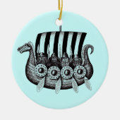 Vikingen in Drekar zwarte en witte peninkttekening Keramisch Ornament (Voorkant)