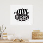 Vikingen in Drekar zwarte en witte peninkttekening Poster (Keuken)