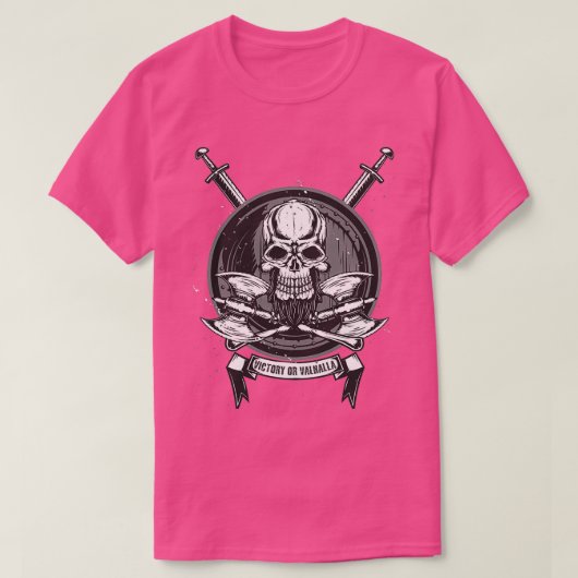 Vikings Skull Shieldmaiden met assen Victory of Va T-shirt (Design voorkant)