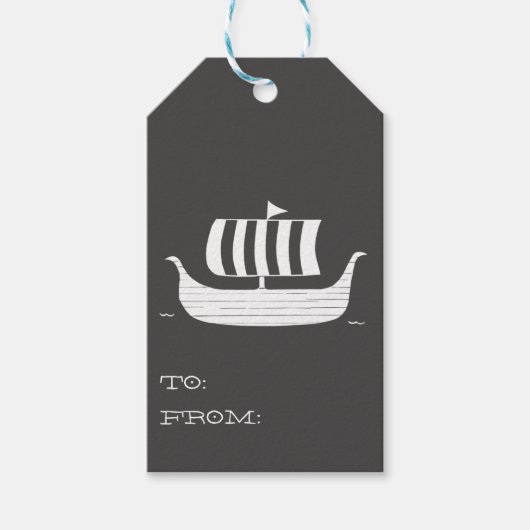 Vikingschip longboat met aangepaste achtergrondkle cadeaulabel (Voorkant)