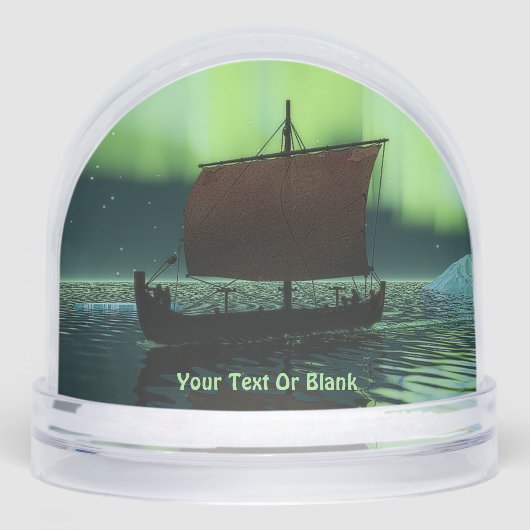 Vikingschip onder het noorderlicht sneeuwbol (Voorkant)