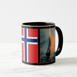 Vikingschip op Zee/Oceaan, Vlag van Noorwegen/Noor Mok