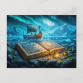 Vikingschip vaart uit oud boek feestdagenkaart (Voorkant)