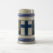 Vikingschip zeilen, Zee mist, Finse vlag Bierpul (Center)