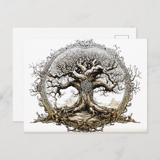 VikingSketch Pen Drawing of a Norse Yggdrasil tree Briefkaart (Voorkant / Achterkant)
