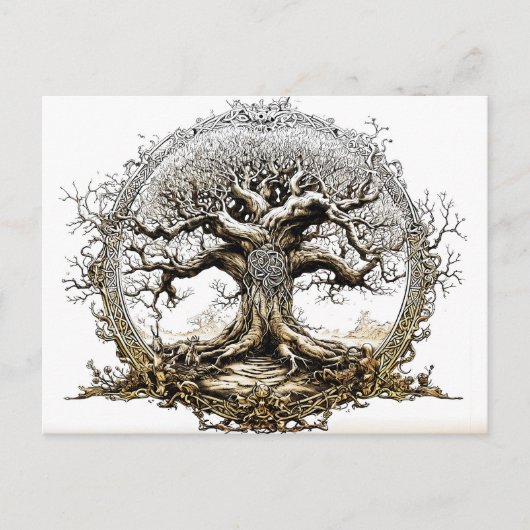 VikingSketch Pen Drawing of a Norse Yggdrasil tree Briefkaart (Voorkant)