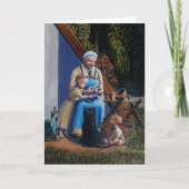 Vikingvrouw/moeder/kinderen -- Schotse hond, kat 2 Bedankkaart (Voorkant)