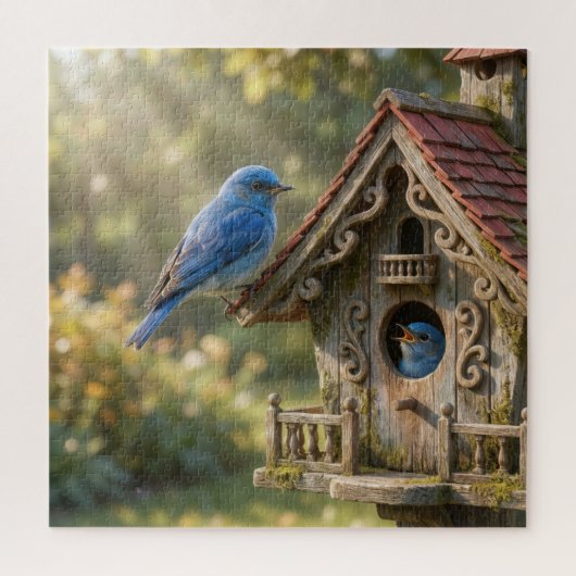 Viktoriaanse Vogelhuis met Blauwe Vogels Legpuzzel (Verticaal)