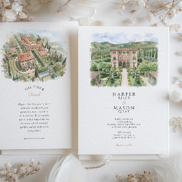 Villa Cetinale Toscane Watercolor Bruiloft Kaart