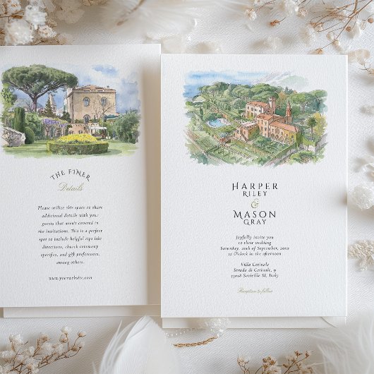 Villa Cimbrone Amalfi Coast Watercolor Wedding Kaart
