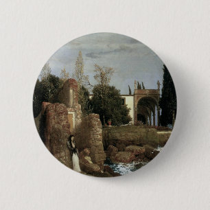 Villa door het Zee van Arnold Bocklin, symbolistis Ronde Button 5,7 Cm