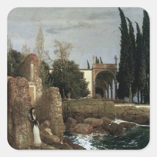 Villa door het Zee van Arnold Bocklin, symbolistis Vierkante Sticker (Voorkant)