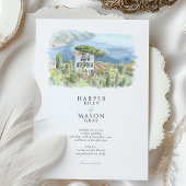 Villa Eva Ravello Amalfikust Aquarel Bruiloft Kaart