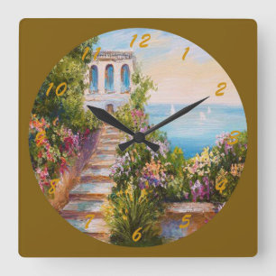 Villa op de Shore Fine Art Vierkante Klok