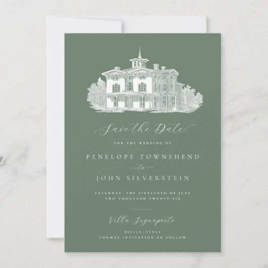 Villa Sage Green Wedding Save The Date (Voorkant)