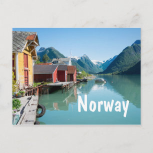 Village and a fjord in Norway text briefkaart