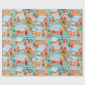 Village (aqua) cadeaupapier (Vlak)