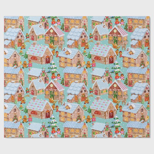 Village (aqua) cadeaupapier (Vlak)