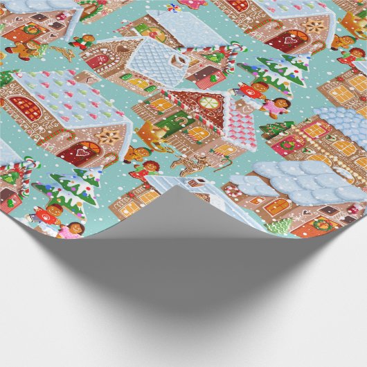 Village (aqua) cadeaupapier (Hoek)