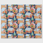 Village (blauw) cadeaupapier (Vlak)