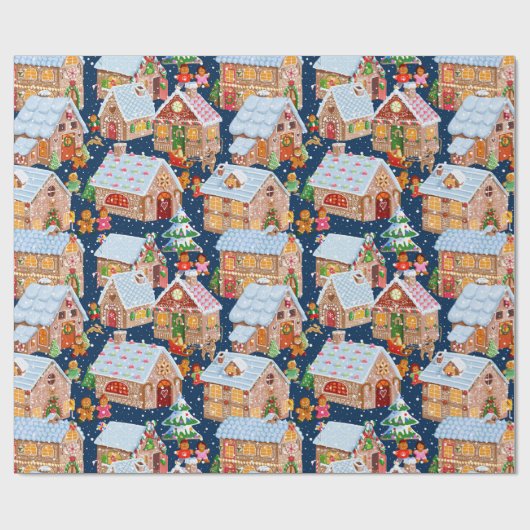 Village (blauw) cadeaupapier (Vlak)