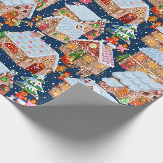 Village (blauw) cadeaupapier (Hoek)