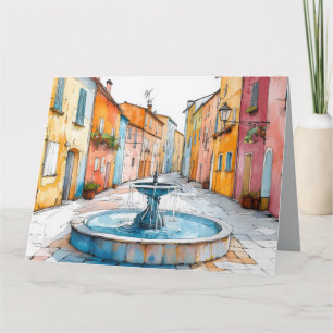Village Fontein Illustratie Kleurtekening Kaart