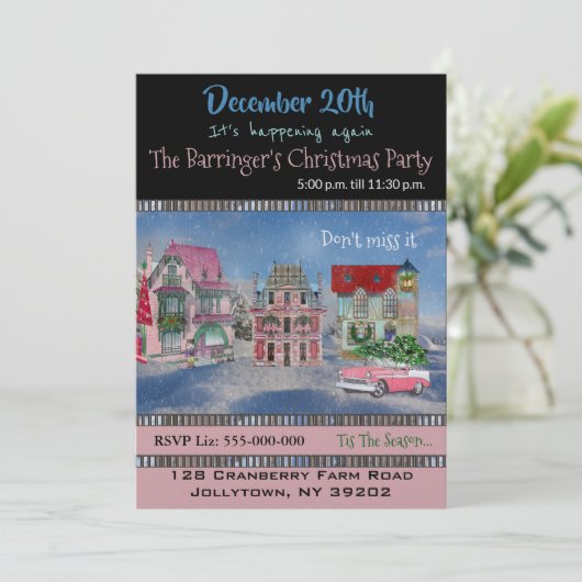 Village Get Together Kerstfeest Kaart (Staand voorkant)