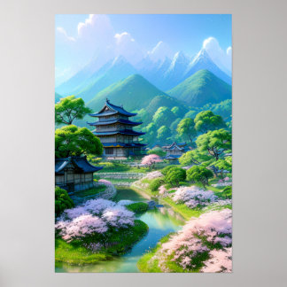 Village Harmony, Spring in Countryside Poster