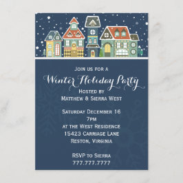 Village Homes Winter Snow Scene Holiday Party Kaart