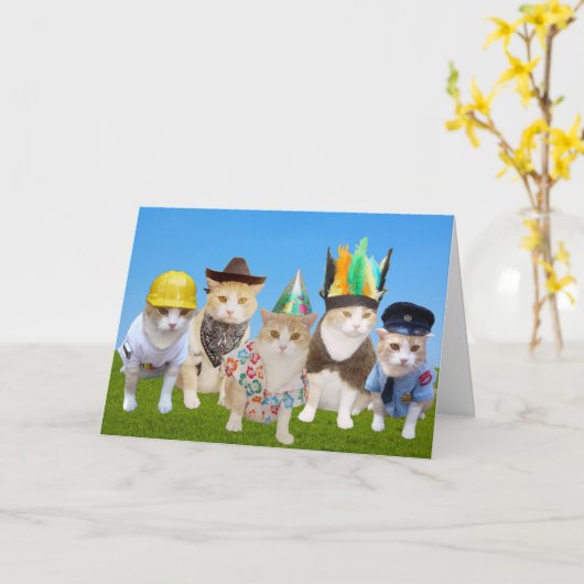 Village Katten Funny Birthday Card Kaart (Gele Bloem)