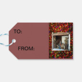 Village Nativity Under Canopy Meerkleurige sterren Cadeaulabel (Achterkant Horizontaal)