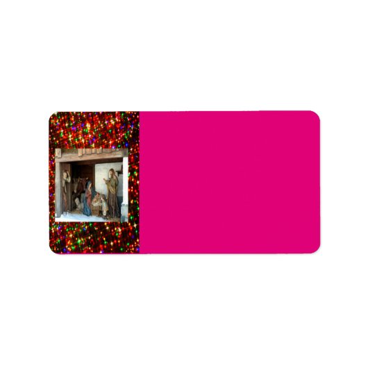 Village Nativity Under Canopy Meerkleurige sterren Etiket (Voorkant)