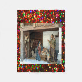 Village Nativity Under Canopy Meerkleurige sterren Fleece Deken