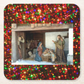 Village Nativity Under Canopy Meerkleurige sterren Kartonnen Onderzetters (Voorkant)