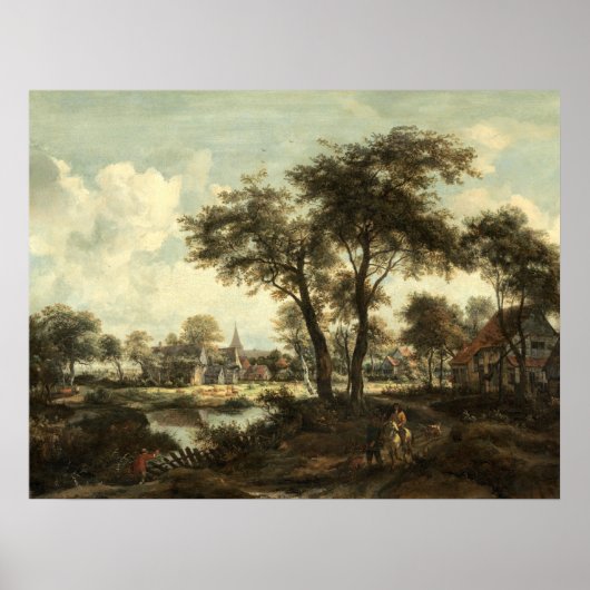 Village near Pool Meindert Hobbema Fine Art Poster (Voorkant)