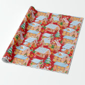 Village (red.) cadeaupapier (Uitgerold)