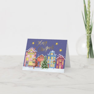 Village Scene Holiday Card Merry kerry Feestdagen Kaart