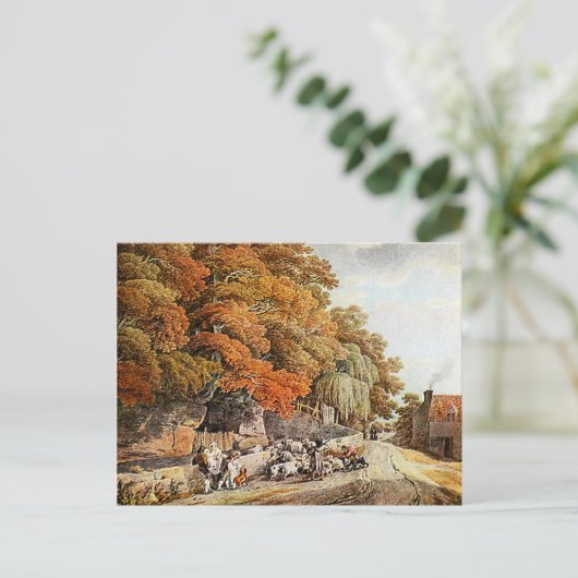 Village Scene Waterverf Painting Briefkaart! Briefkaart (Staand voorkant)