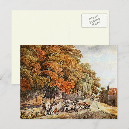 Village Scene Waterverf Painting Briefkaart! Briefkaart (Voorkant / Achterkant)