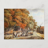 Village Scene Waterverf Painting Briefkaart! Briefkaart (Voorkant)