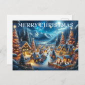 Village Snowy Scene Schilderen Kerstmis Feestdagenkaart (Voorkant / Achterkant)