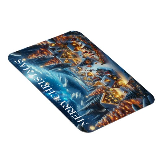 Village Snowy Scene Schilderen Kerstmis Magneet (Rechterzijde)