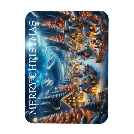 Village Snowy Scene Schilderen Kerstmis Magneet (Verticaal)