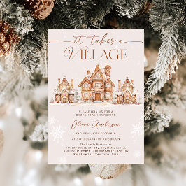 Village Snowy Winter Baby shower Kaart