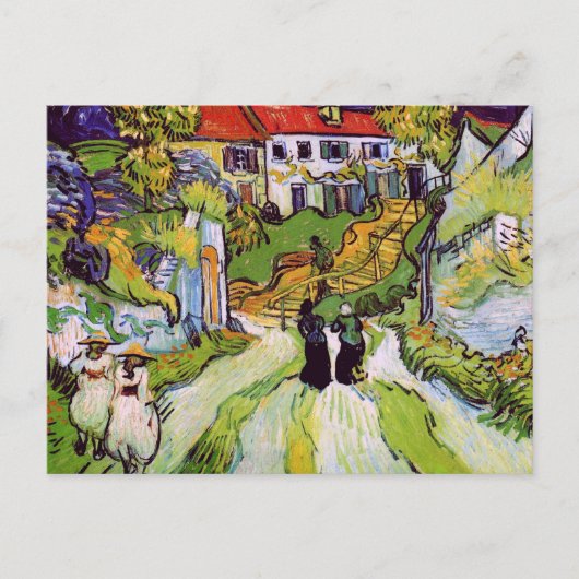 Village Street Auvers Steps Figures Van Gogh Fine Briefkaart (Voorkant)