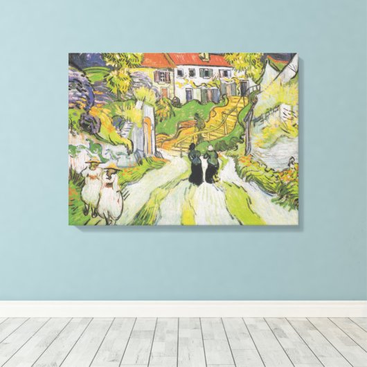 Village Street en Stairs in Auvers met Figures Canvas Afdruk (Insitu (Houten vloer))