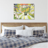 Village Street en Stairs in Auvers met Figures Canvas Afdruk (Insitu (Slaapkamer))