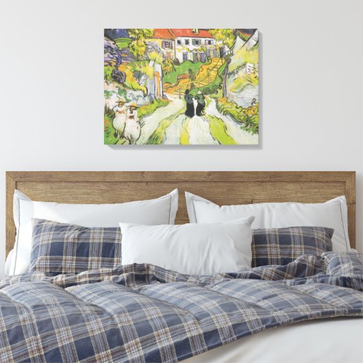 Village Street en Stairs in Auvers met Figures Canvas Afdruk (Insitu (Slaapkamer))