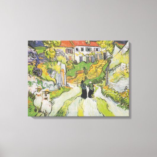 Village Street en Stairs in Auvers met Figures Canvas Afdruk (Voorkant)